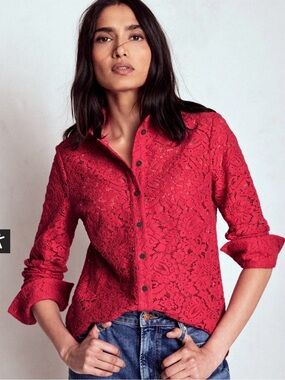 Boden Red Lace Button-Down Shirt
